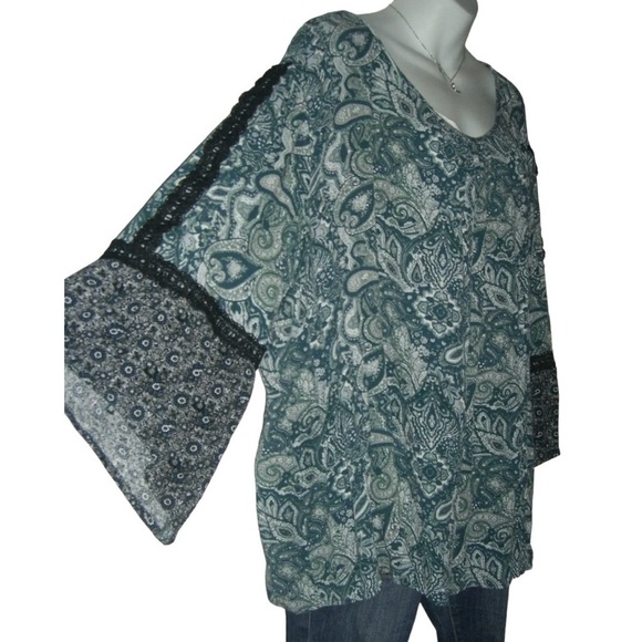 Cato Blouse Plus Sz Bohemian Boho Peasant Whimsy Coquette Crochet Bell Gauze 4X - Picture 3 of 14